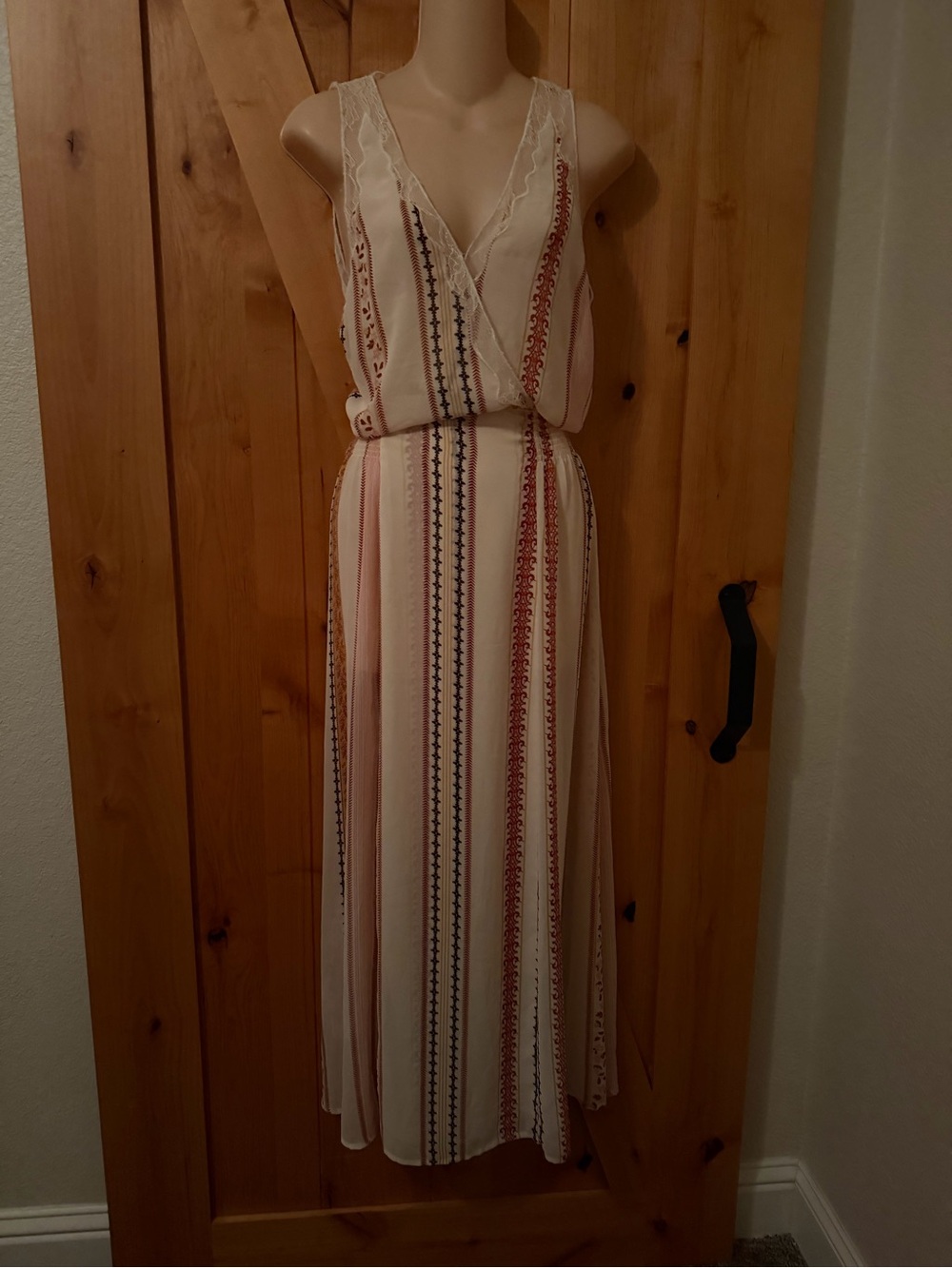 ASTR The Label Sheer Lace Trim Flowing Boho Striped Maxi Dress Size M - Picture 5 of 14